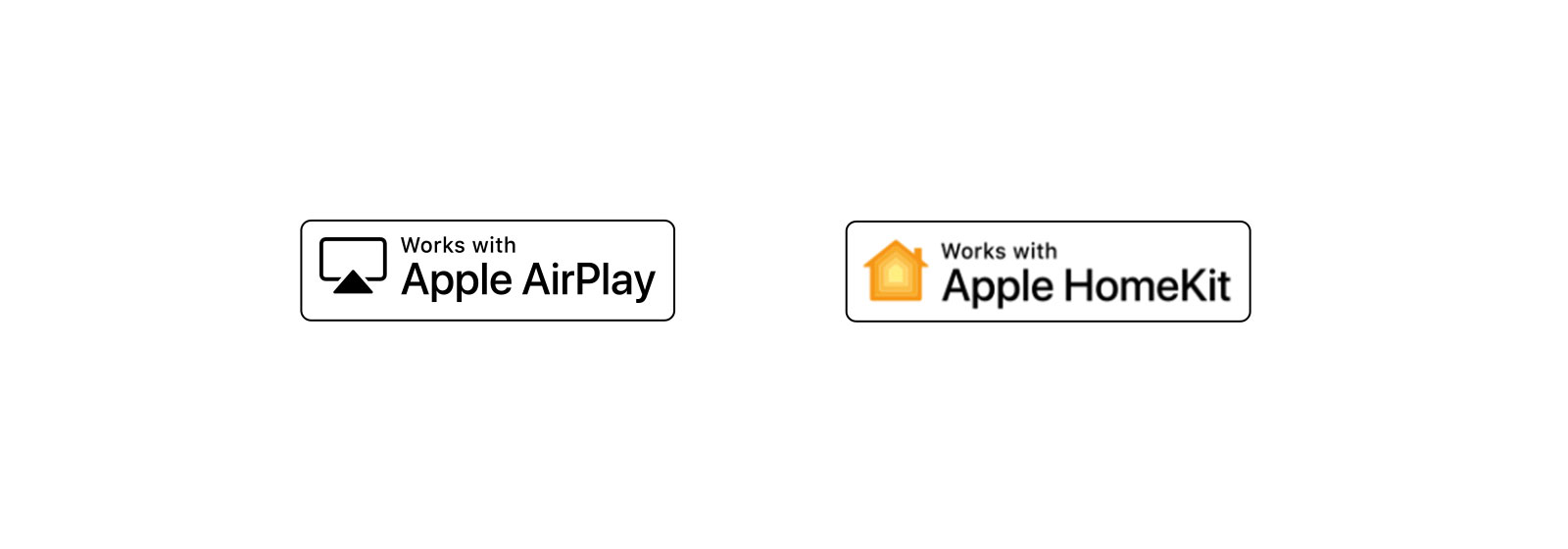 Quatre logos sont déplacés dans l’ordre suivant : Hey Google, Alexa intégré, fonctionne avec Apple airplay, fonctionne avec Apple HomeKit. 